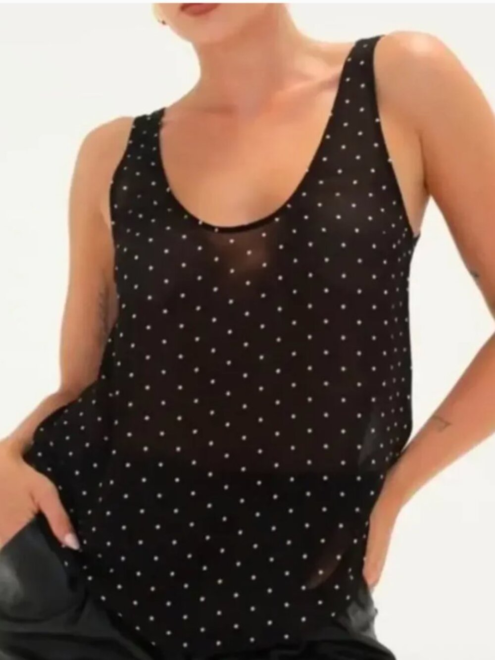 Rumored Women's Black & White Polka Dot Sheer Tank Top Size‎ M - NWT